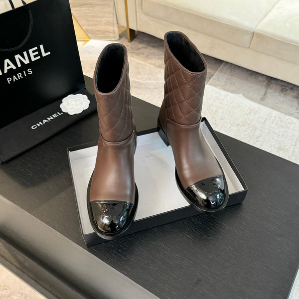 Stivaletti CC 30mm in pelle di vitello marrone terra trapuntata