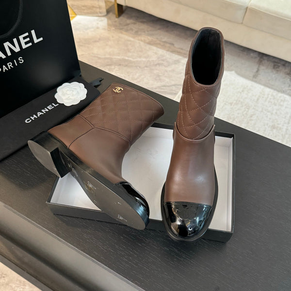 Stivaletti CC 30mm in pelle di vitello marrone terra trapuntata