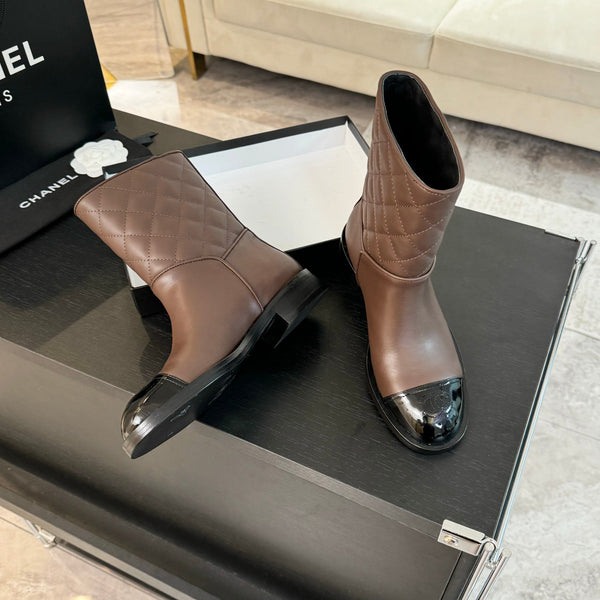 Stivaletti CC 30mm in pelle di vitello marrone terra trapuntata