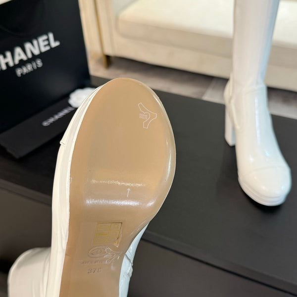 Stivali alti CC 80mm in pelle di vacchetta bianca lucida