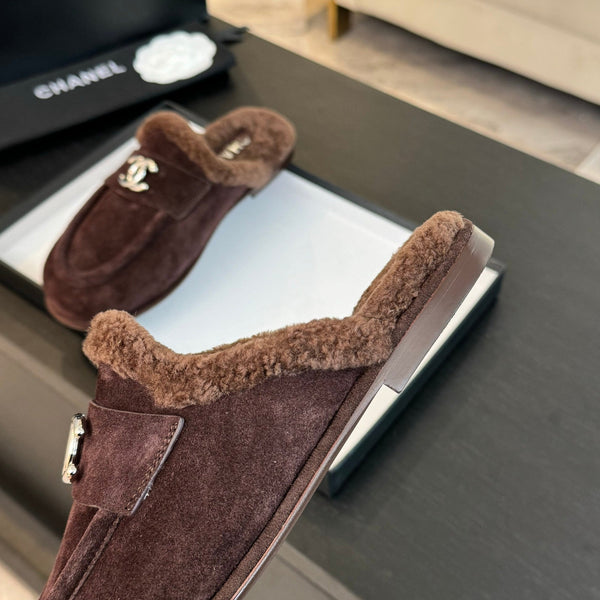 CC Mule Chocolate Suede Lamb Wool