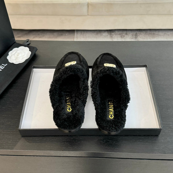 CC Mule Black Suede Lamb Wool
