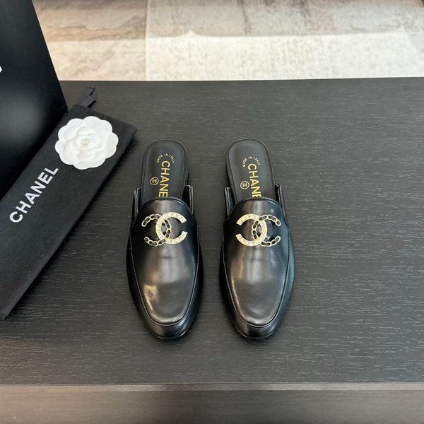 CC Mule Black Calfskin Double C Diamond