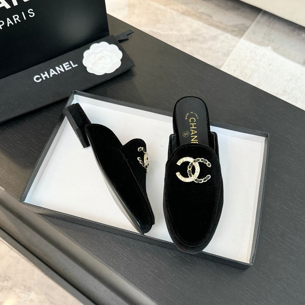 CC Mule Black Velvet Double C Diamond