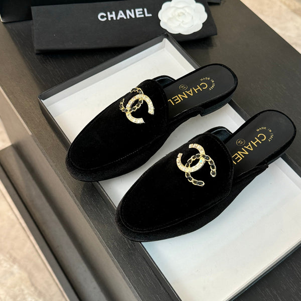 CC Mule Black Velvet Double C Diamond