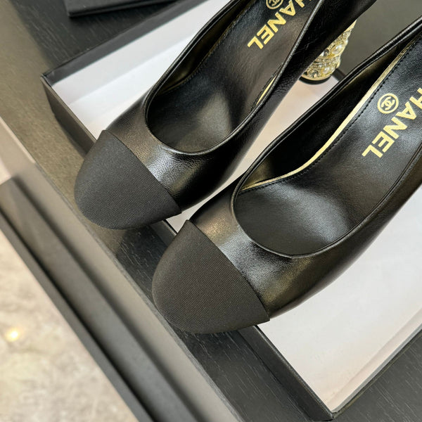 HIGH HEEL 85 MM SANDALS IN BLACK CALFSKIN AND FABRIC