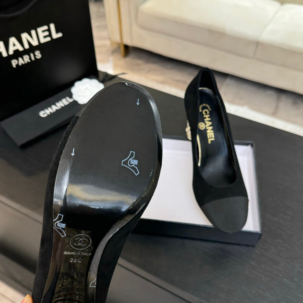 SANDALI CON TACCO ALTO 85 MM IN CAMOSCIO NERO E TESSUTO