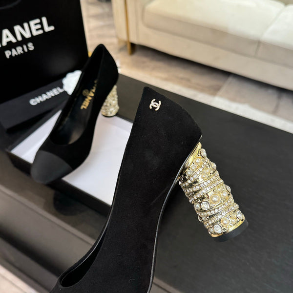 SANDALI CON TACCO ALTO 85 MM IN CAMOSCIO NERO E TESSUTO