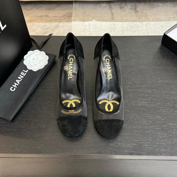 SANDALI CON TACCO ALTO 85 MM IN CAMOSCIO NERO E RETE