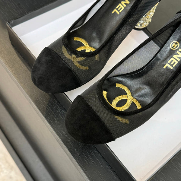 SANDALI CON TACCO ALTO 85 MM IN CAMOSCIO NERO E RETE