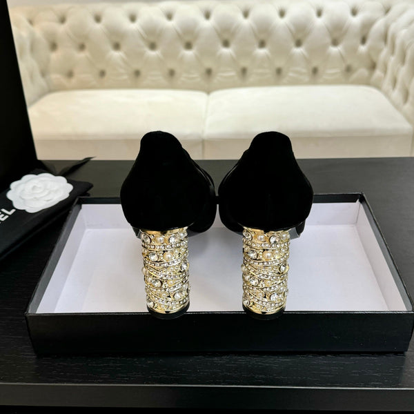 SANDALI CON TACCO ALTO 85 MM IN CAMOSCIO NERO E RETE