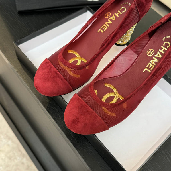 SANDALI CON TACCO ALTO 85 MM IN CAMOSCIO E RETE ROSSO CILIEGIA