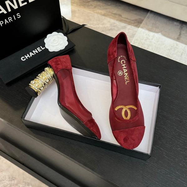 SANDALI CON TACCO ALTO 85 MM IN CAMOSCIO E RETE ROSSO CILIEGIA