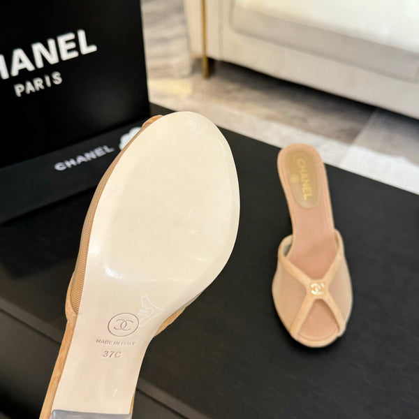 CC 26s Sandal 7cm Beige Mesh Suede 700604