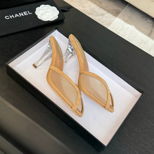 CC 26s Sandal 7cm Beige Mesh Suede 700604