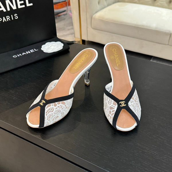 CC 26s Sandal 7cm Black White Mesh Lambskin 700610