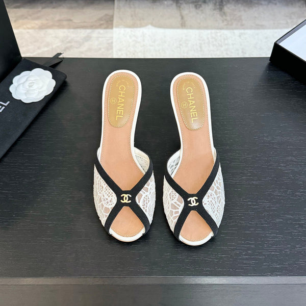 CC 26s Sandal 7cm Black White Mesh Lambskin 700610