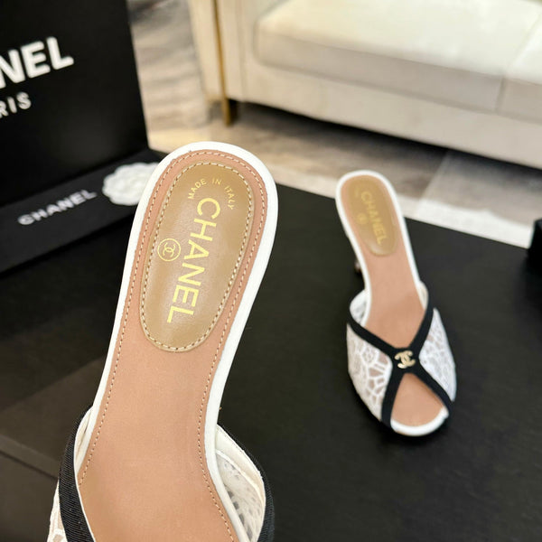 CC 26s Sandal 7cm Black White Mesh Lambskin 700610