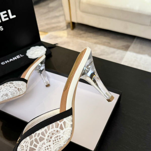 CC 26s Sandal 7cm Black White Mesh Lambskin 700610