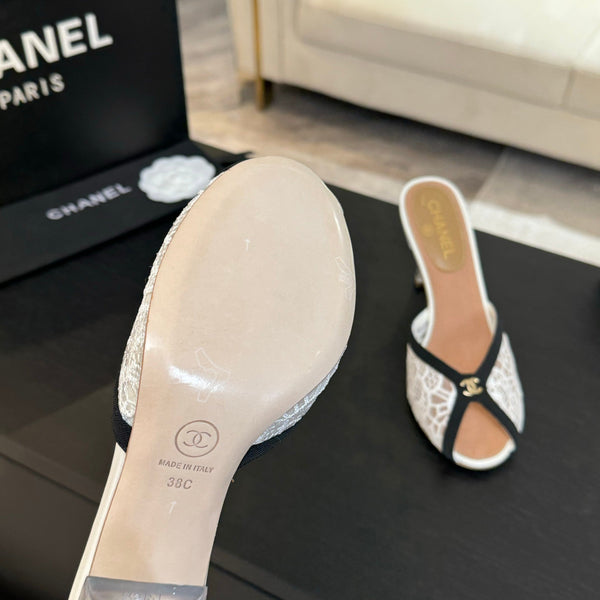 CC 26s Sandal 7cm Black White Mesh Lambskin 700610