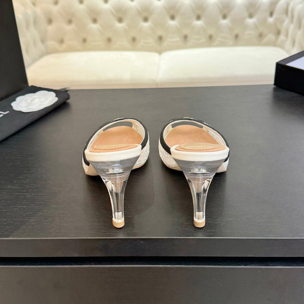 CC 26s Sandal 7cm Black White Mesh Lambskin 700610