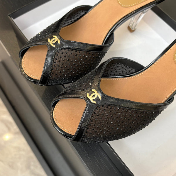 CC 26s Sandal 7cm Black Mesh Lambskin 700612