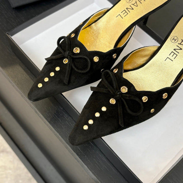 HIGH HEEL MULE 65 MM IN BLACK SUEDE