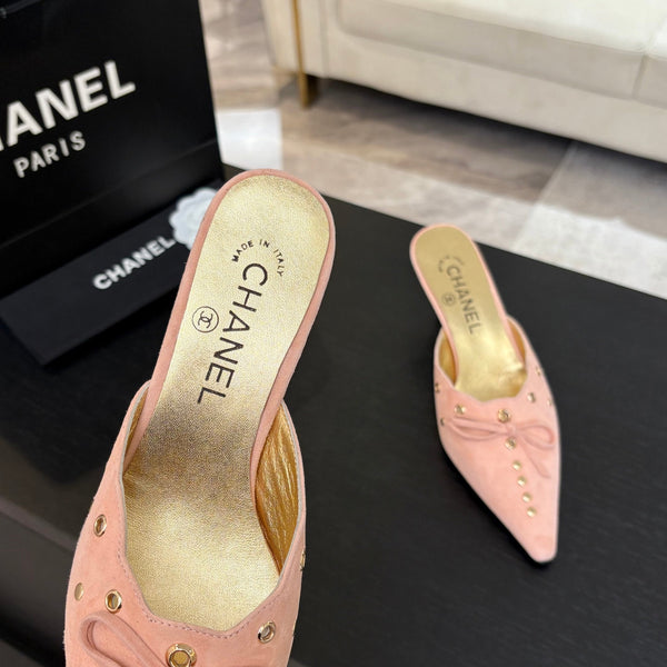 HIGH HEEL MULE 65 MM IN LIGHT PINK SUEDE