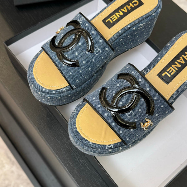 CC 25C Platform Slide Sandals Navy Blue Fabric 213158