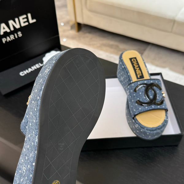 CC 25C Platform Slide Sandals Navy Blue Fabric 213158