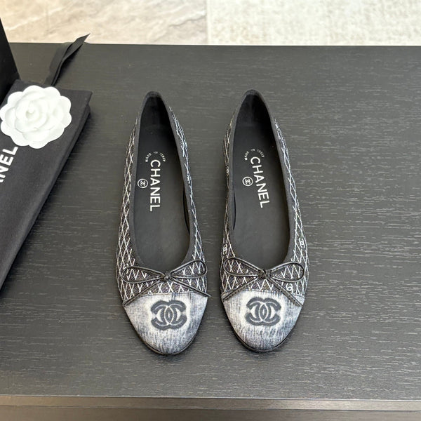 CC 25 Ballet Flat Black Grey Quilted Denim