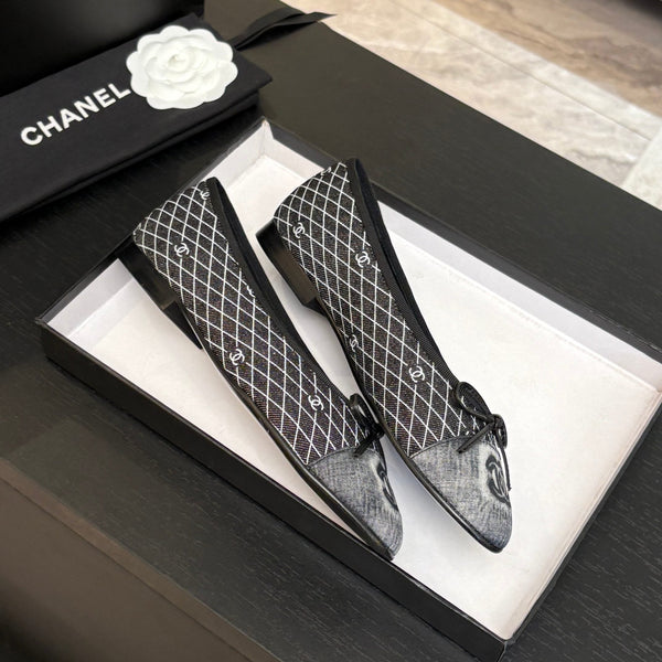 CC 25 Ballet Flat Black Grey Quilted Denim
