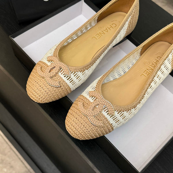CC 25P Ballerina Bianca Beige Rafia Grande Logo