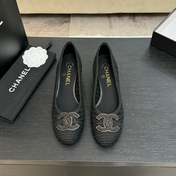 CC 25P Ballet Heel 50mm Black Raffia Large Logo