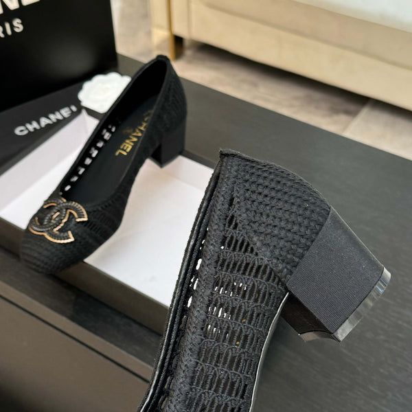 CC 25P Ballet Heel 50mm Black Raffia Large Logo