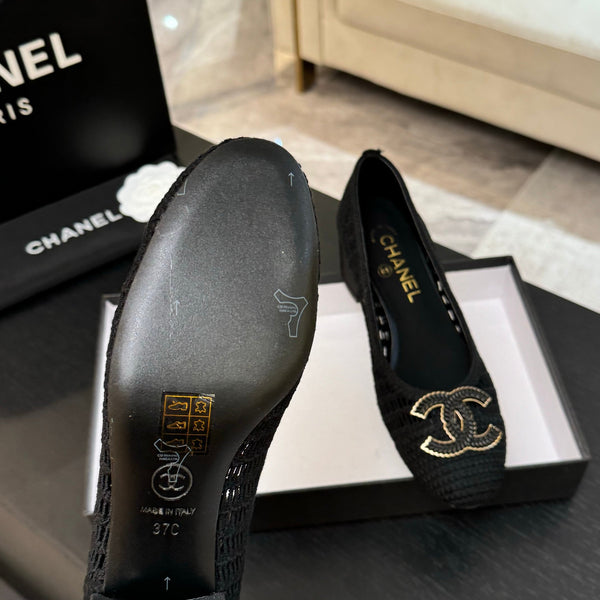 CC 25P Ballet Heel 50mm Black Raffia Large Logo