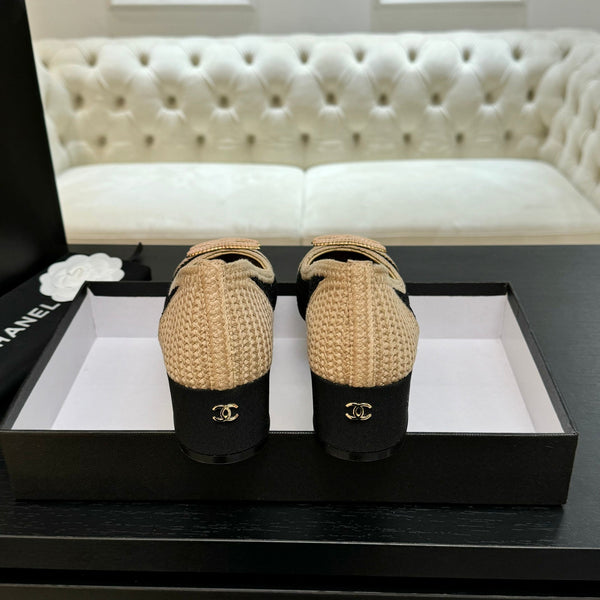 CC 25P Tacco da ballerina 50mm Nero Beige Rafia Grande Logo