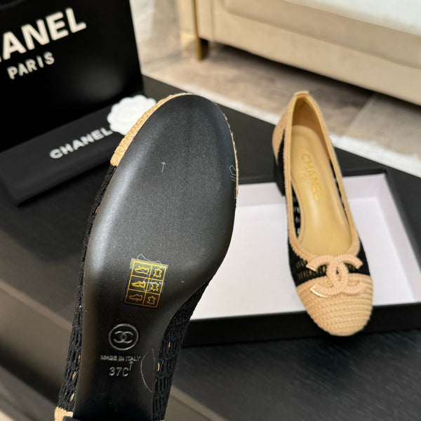 CC 25P Tacco da ballerina 50mm Nero Beige Rafia Grande Logo