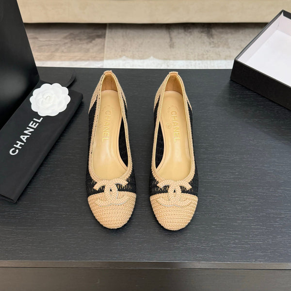 CC 25P Tacco da ballerina 50mm Nero Beige Rafia Grande Logo