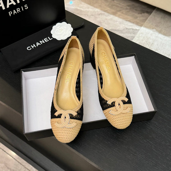 CC 25P Tacco da ballerina 50mm Nero Beige Rafia Grande Logo