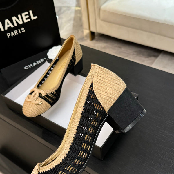 CC 25P Tacco da ballerina 50mm Nero Beige Rafia Grande Logo