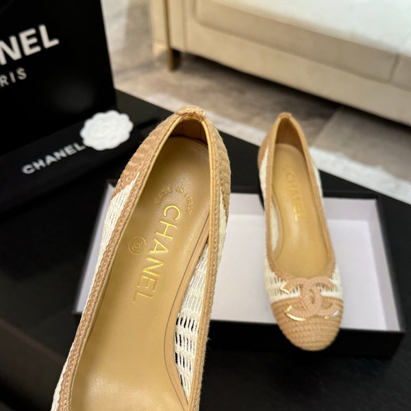 CC 25P Tacco da ballerina 50mm Rafia beige bianca Logo grande