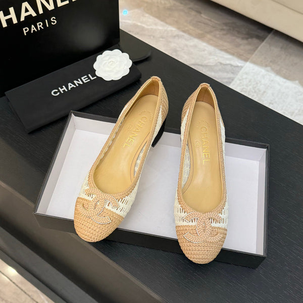 CC 25P Tacco da ballerina 50mm Rafia beige bianca Logo grande