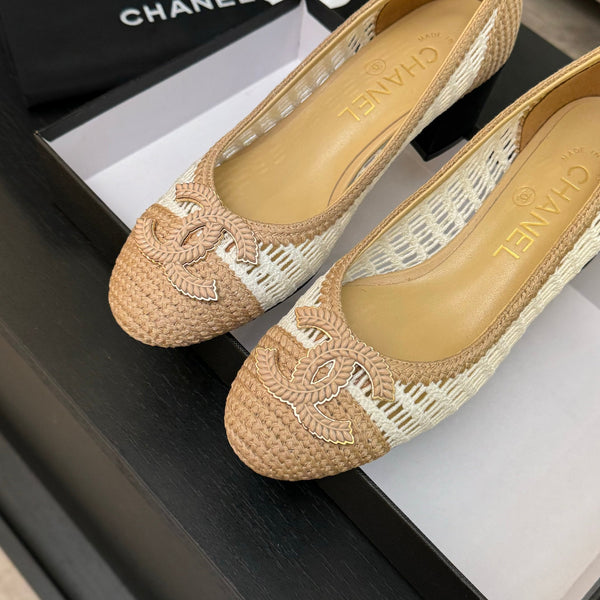 CC 25P Tacco da ballerina 50mm Rafia beige bianca Logo grande