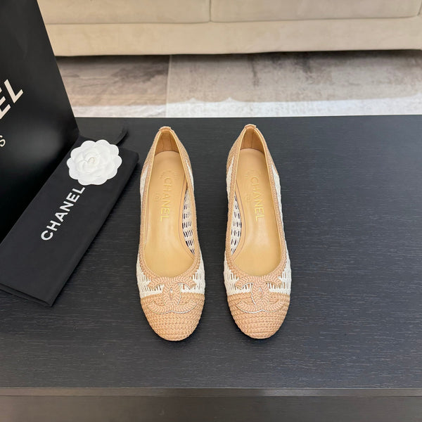 CC 25P Tacco da ballerina 50mm Rafia beige bianca Logo grande
