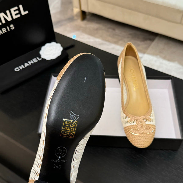 CC 25P Tacco da ballerina 50mm Rafia beige bianca Logo grande