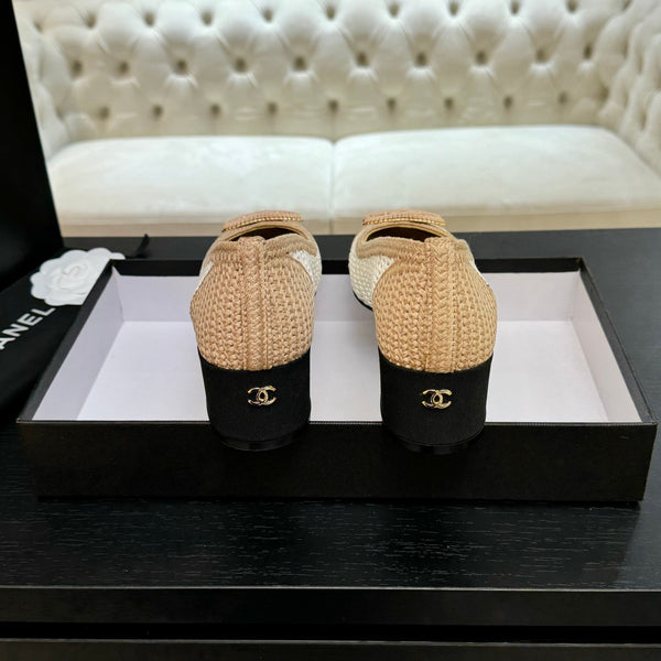 CC 25P Tacco da ballerina 50mm Rafia beige bianca Logo grande