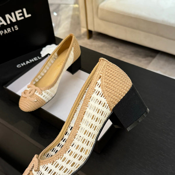 CC 25P Tacco da ballerina 50mm Rafia beige bianca Logo grande