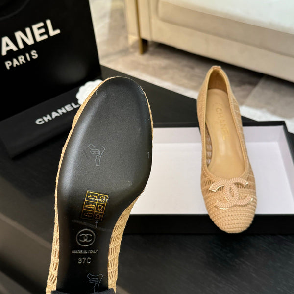 CC 25P Tacco da ballerina 50mm Rafia beige Logo grande