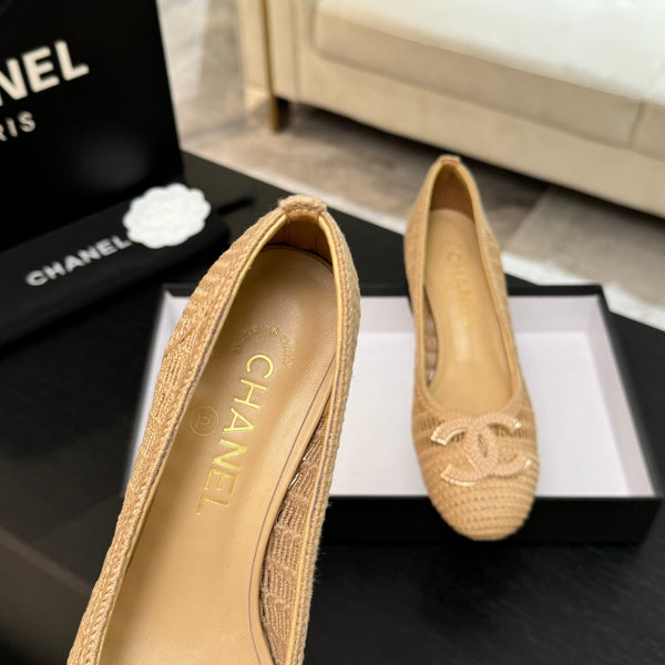 CC 25P Tacco da ballerina 50mm Rafia beige Logo grande